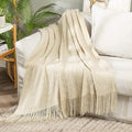 MIULEE Knitted Beige Throw Blanket Soft Sofa Knit Blanket for Couch 50 x 60 Inches, Solid Cozy Lightweight Wave Pattern Decorative Blankets with Tassels for Women, Kids and Babys-Ruum Studio Home