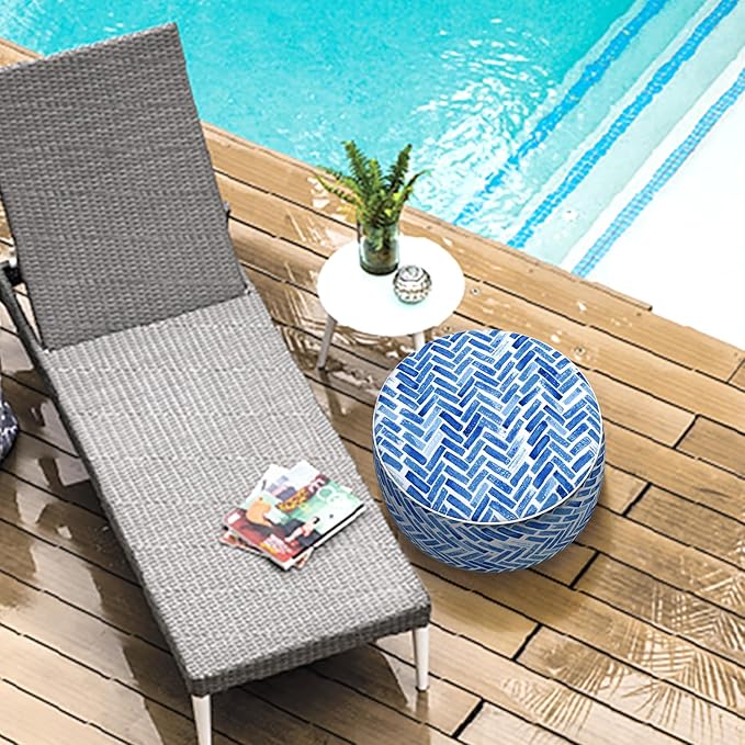 LVTXIII Indoor/Outdoor Inflatable Ottoman, All Weather Round Footrest Stool D21”x H9”, Portable for Patio Garden Camping or Home-Blue Bricks-Ruum Studio Home