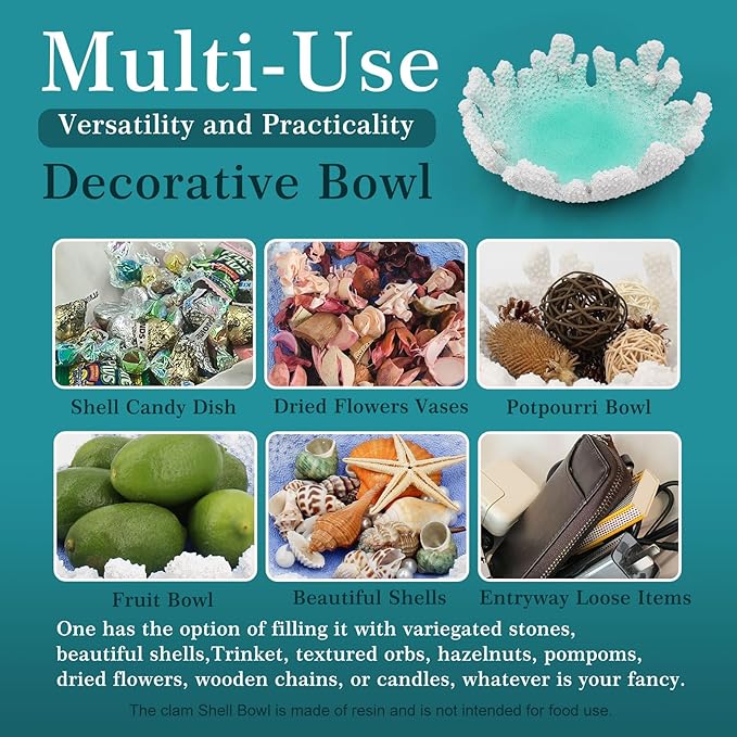 Turquoise Coral Textured Decorative Bowl,9.45" Medium Resin Decorative Centerpiece Bowl for Coastal Beach theme house table centerpiece decorations & Nautical decorations for coffee table-Ruum Studio Home