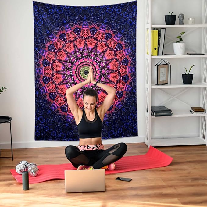ADDWel Blacklight Mandala Boho Tapestry Glow In The Dark, Black Light Bohemian Hippie Poster Wall Hanging for Bedroom Aesthetic Wall and Room Decor (60" x 80", Mandala)-Ruum Studio Home