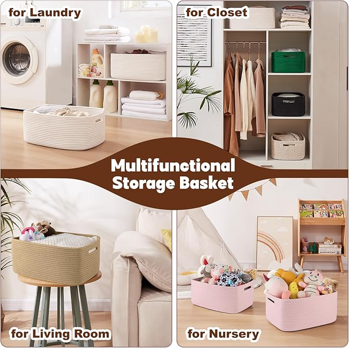 OIAHOMY Storage Basket for Shelves, Closet Cube Storage Bins Baskets for Clothes Blanket Towels, Baby Nursery, Toy Baskets Box, Woven Rope Basket, 17.72*12.99*7.87 IN, 2 Packs Jute Yellow-Ruum Studio Home