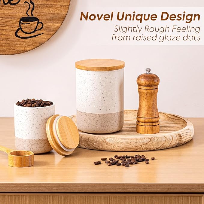 Yangbaga Canister Sets for Kitchen Counter, 20 OZ Large Ceramic Food Storage Jars with Airtight Wood Lids, Large Kitchen Canisters for Coffee, Sugar, Tea, Flour, Spice-Ruum Studio Home