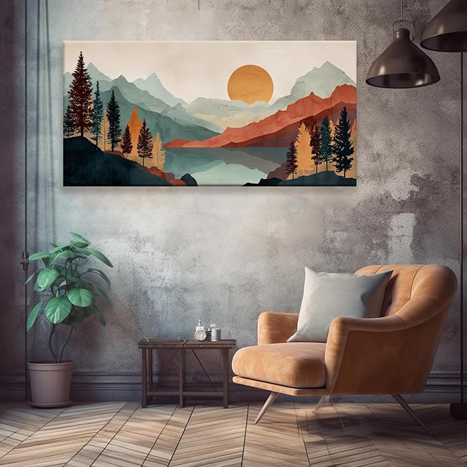 Tsomzxng Mountain Abstract Boho Wall Art For Living Room Modern Canvas Art Wall Decor Colorful Wall Art Bedroom Office Abstract Wall Decor Mountain Forest Landscapes Painting Wall Pictures 24×48 In-Ruum Studio Home