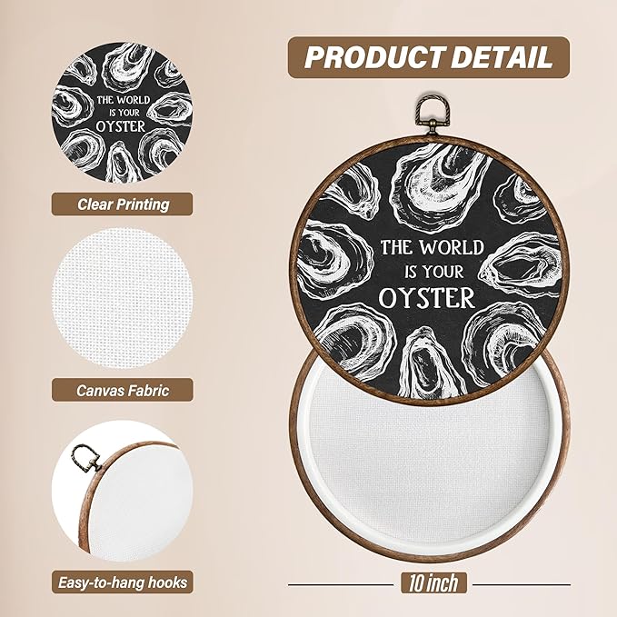 XBBMGG Black Vintage Oyster Wall Art Decor, Beach Nautical Round Wall Hanging Decor, Retro Ocean The World Is Your Oyster Framed Canvas Prints for Home Bedroom Living Room Decorations, 10x10inch-Ruum Studio Home