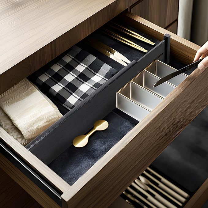 Utoplike Bamboo Drawer Dividers Large, 4'' High Adjustable Kitchen Drawers Organizers for Clothing, Spring Loaded, Works in Bathroom, Dresser, Desk, 4 PCS, Black-Ruum Studio Home