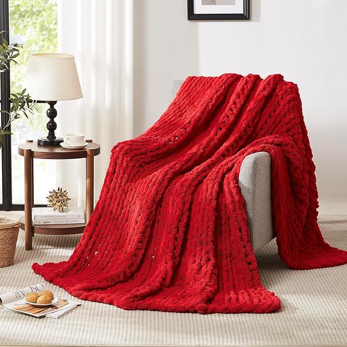 L'AGRATY Chunky Knit Blanket - Soft Chenille Yarn Throw - 60x80 inch: Handmade Thick Cable Crochet Blanket - Large Chunky Yarn Rope Knot Throw for Couch, Sofa, Bed, Home Decor-Ruum Studio Home