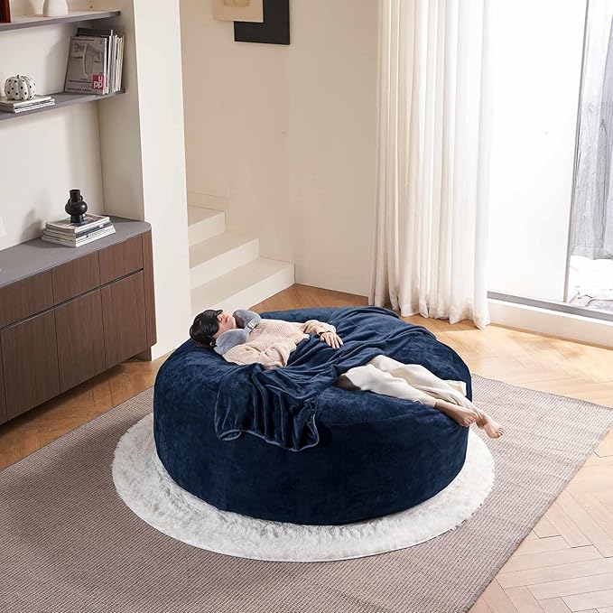 6FT,Oversized Bean Bag Chairs for Adults,Giant beanbag with Filler Included，Fluffy Memory Foam,Soft and Comfy Corduroy Fabric,Gaming Chairs Suitable for Living Room and Bedroom (Blue, 6 Foot)-Ruum Studio Home
