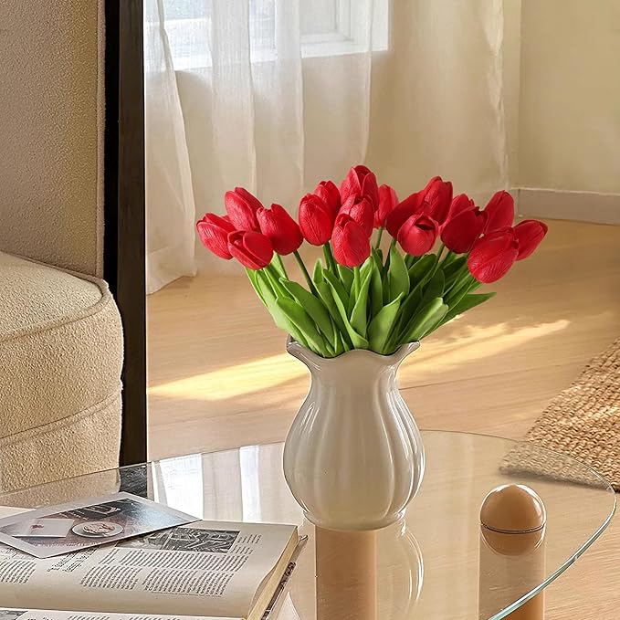 20pcs Red Artificial Tulip Fake Flower 12.9 Inch Spring Mother's Day Easter Gift for Home Kitchen Wedding Decoration-Ruum Studio Home