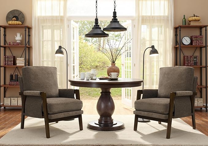 Modern Accent Chairs Set of 2 for Living Room Mid Century Arm Chairs Upholstered Bedroom Chairs Comfy Lounge Chairs with Solid Wood Frame, Dark Brown-Ruum Studio Home