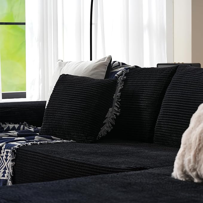 ovios 104" Cloud Sectional Couch with L-Shape Chaise,Modern Modular Sofa with Deep Seat, Upholstered Couches for Living Room Bedroom,No Assembly Required, Black (Corduroy Fabric)-Ruum Studio Home
