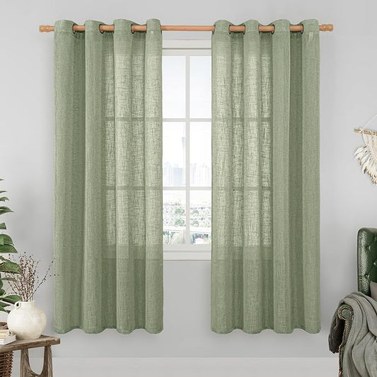 LAMIT Sage Green Linen Curtains 78 Inches for Living Room, Bronze Grommet Linen Textured Farmhouse Curtains Light Filtering Drapes for Bedroom/Dining Room, Set of 2, 52 x 78 Inch-Ruum Studio Home