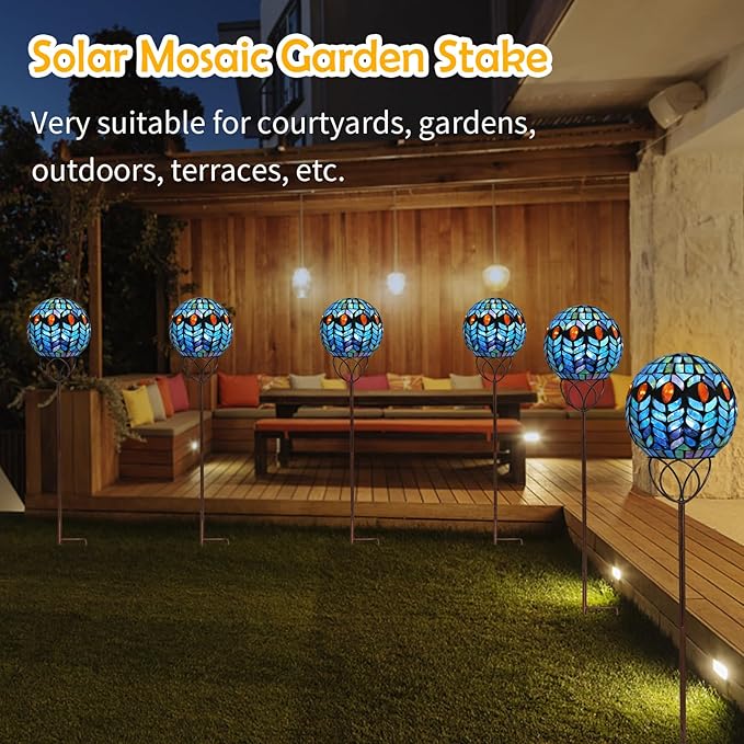 Afirst Solar Outdoor Garden Lights Decorative - Mosaic Solar Stakes Gazing Ball Waterproof Outdoor Lights Stakes for Pathway Yard Lawn Decoration(Green)-Ruum Studio Home