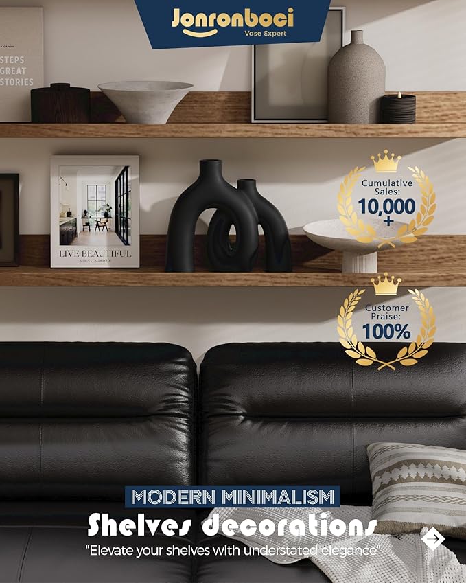 Matte Black Vase Set - Hug Hollow Donut Aesthetic Ceramic Vases Home Decor, Modern Nordic Minimalist Decorative Vase for Table Centerpiece Bookshelf Office Entryway Console Fireplace (Black)-Ruum Studio Home