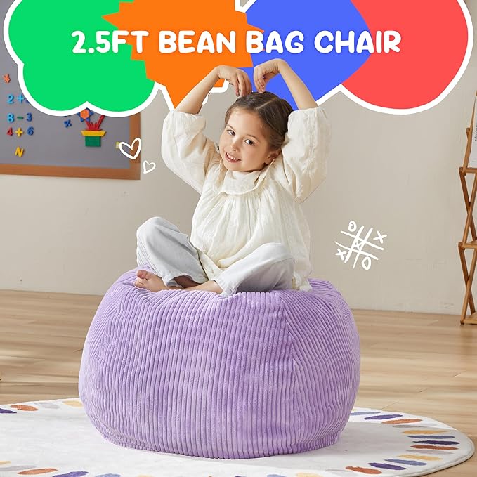 Hobestluk 2.5FT Bean Bag Chair Beanbags Small Bean Bag Chair with Filler Included Teardrop Bean Bag with Removable Cover for Bedroom Living Room (Small, Purple)-Ruum Studio Home