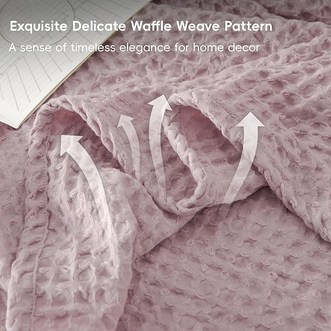 PHF Ultra Soft Waffle Weave Throw Blanket 50"x 60"- Washed Lightweight Breathable Cozy Woven Blanket for Bed - Aesthetic Decor for Couch Bedding Sofa Home Car - Dusty Rose-Ruum Studio Home