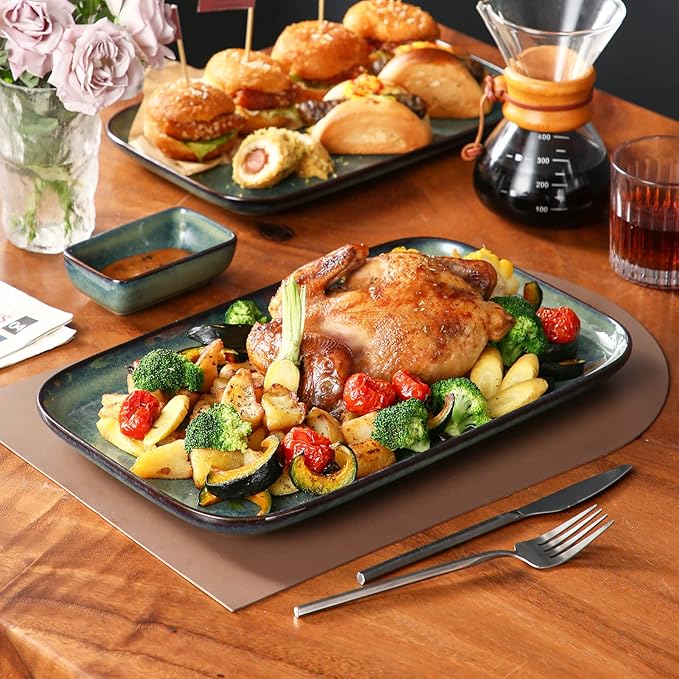 vancasso Stern Serving Platters Set of 3, 15/13/ 11 Inches Rectangular Serving Plates, Green Serving Trays for Entertaining, Party-Ruum Studio Home