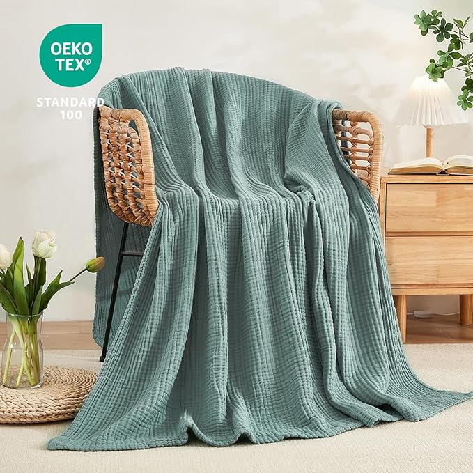 EMME Muslin Throw Blanket 100% Cotton Blankets for Couch Breathable Gauze All Season Soft and Lightweight Pre-Washed (Teal, 50"x70")-Ruum Studio Home
