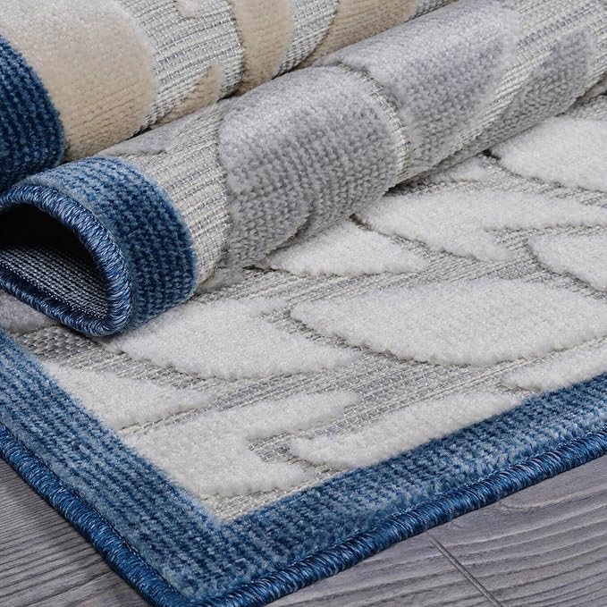 Beverly Rug Outdoor Runner Rug 2x7 Modern Floral Tropical Area Rugs for Indoor and Outdoor Patio Easy to Clean Non Shedding Living Room Porch Garden Washable Outside Carpet (2 x 7 Blue)-Ruum Studio Home