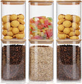 50oz Glass Food Storage Jars Set of 6,Glass Storage Containers Clear Glass Food Canister with Bamboo Lid Airtight For Serving Tea, Coffee, Flour, Sugar, Candy, Cookie, Spice and More (Square)-Ruum Studio Home