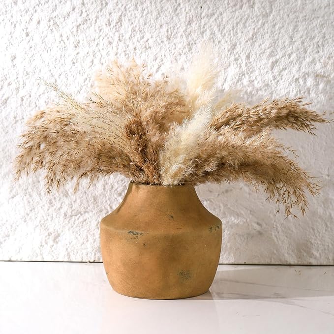 Mitt&Ditt Ceramic Flower Vase, 5.3 inch Pottery Farmhouse Rustic Vase, Handcrafted Weathered Vases, Small Flower Terracotta Vases for Home Decor, Living Room, Table, Shelf, Mantel-Ruum Studio Home