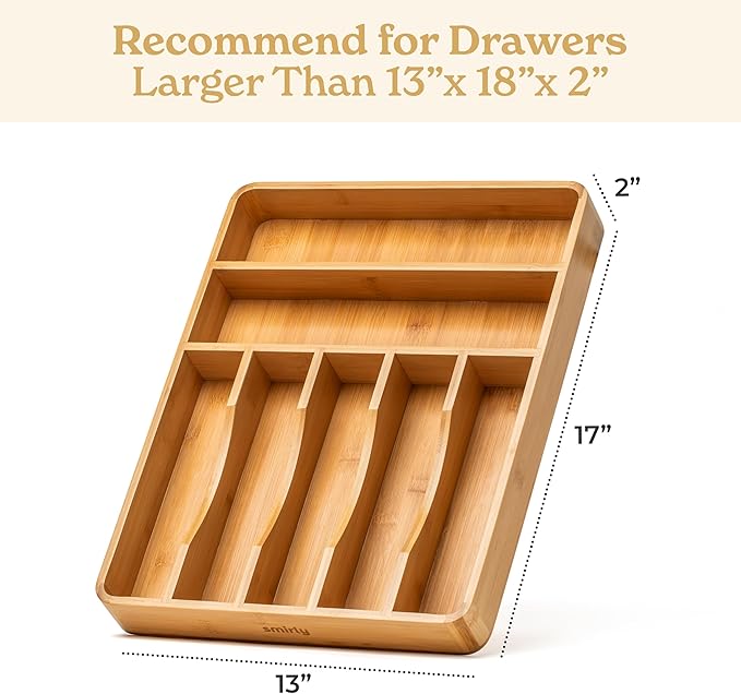 SMIRLY Silverware Drawer Organizer – Bamboo Kitchen Drawer Organizer, Adjustable Utensil Holder and Cutlery Tray, Drawer Dividers for Flatware and Kitchen Utensils-Ruum Studio Home