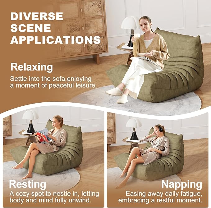 Bean Bag Chair for Adults, Bean Bag Sofa - Adult Size with Soft Waterproof Fabric for Living Room, Apartments, Reading Corner, Gaming, and Movie Venue (Olive Green)-Ruum Studio Home