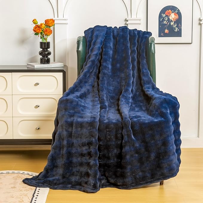 YUSOKI Luxury 3D Bubble Throw Blanket 2lb,All Ages,Home Decoration, (Navy,50 * 60inches)-Ruum Studio Home