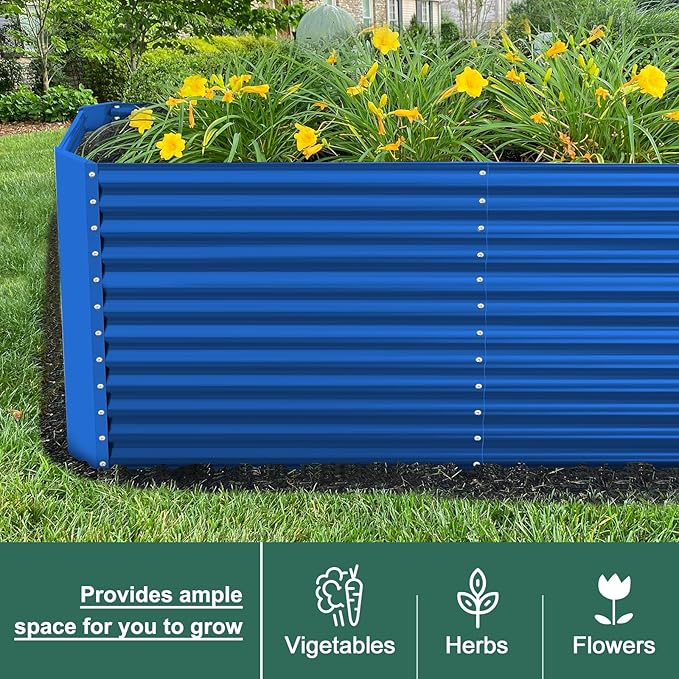 Land Guard 8x4x3ft Rectangular Galvanized Raised Garden Beds, Large-Capacity Metal Planter Box Outdoor, Durable Deep Raised Garden Bed 3ft Tall, Raised Beds for Gardening Vegetables, Royal Blue-Ruum Studio Home