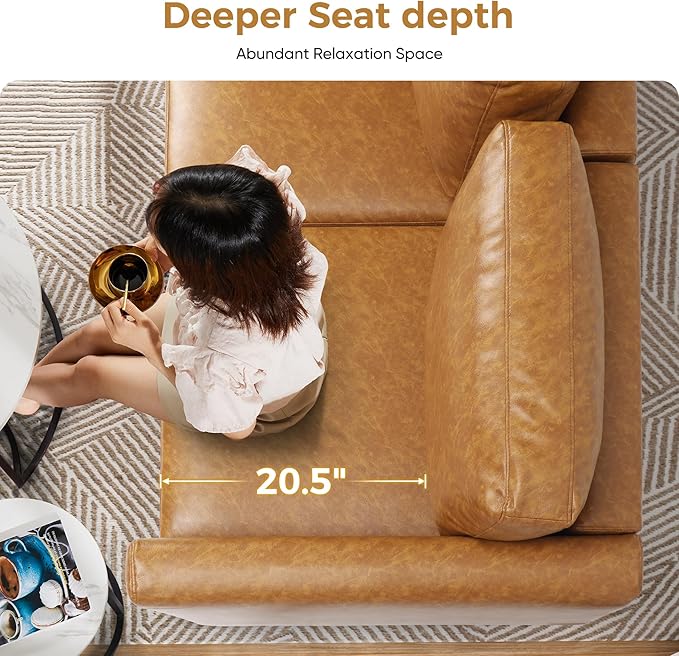Faux Leather Oversized Accent Chair with Storage Deep Seat Single Sofa Large Reading Armchair for Living Room Bedroom Office Brown-Ruum Studio Home