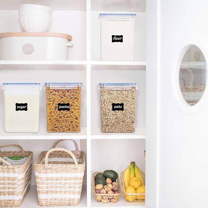 Vtopmart Large Food Storage Containers 5.2L / 175oz, 4 Pieces BPA Free Plastic Airtight Canisters for Flour, Sugar, Baking Supplies, Rice with Lids, 4 Measuring Cups and 24 Labels, Blue-Ruum Studio Home