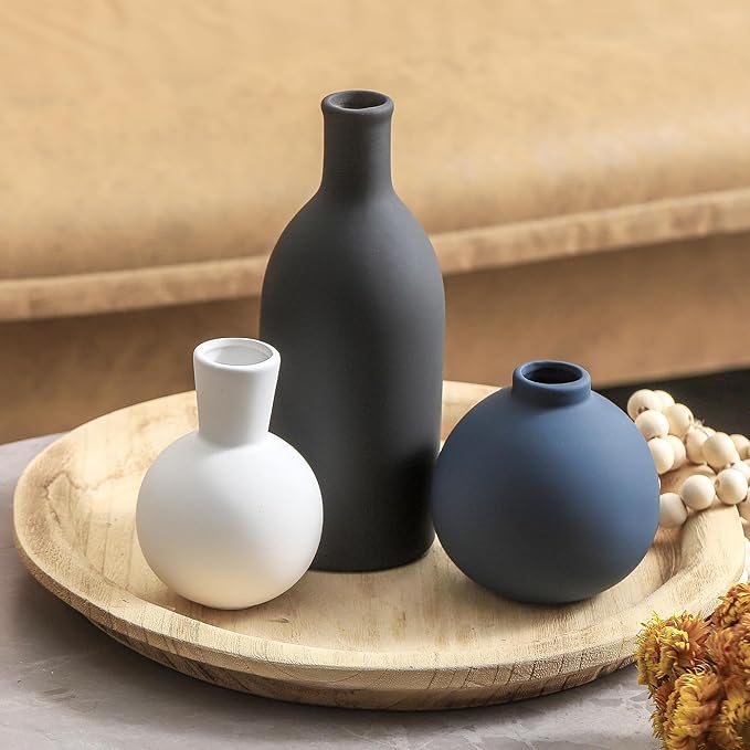 Ceramic Vase Set of 3 | Vases Home Decor | Decorative Flower Table Rustic Vase Modern Decor Vase Neutral Pottery Vases for Entryway Mantel Living Room Kitchen Bedroom -Multicolor Modern-Ruum Studio Home