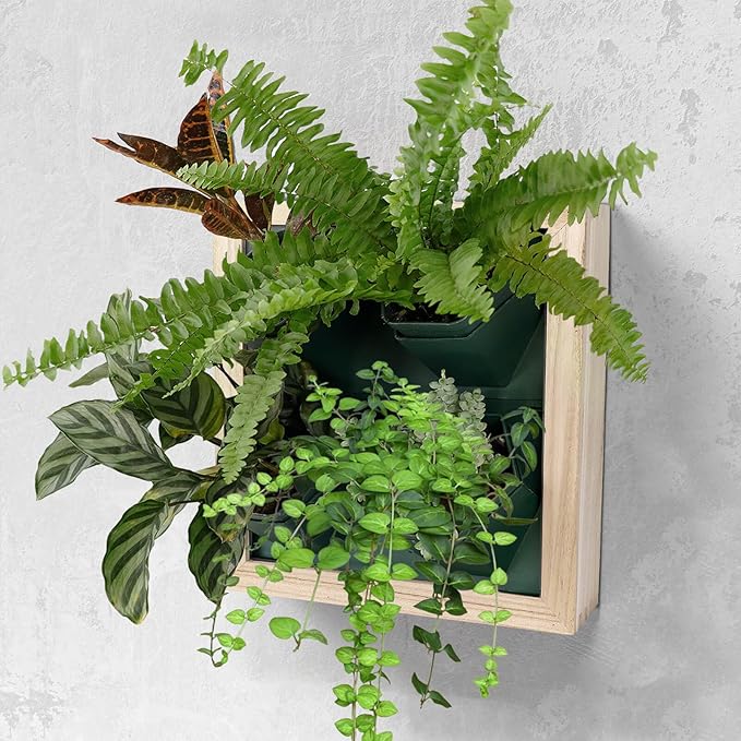 Vertical Wall Planter, 4 Pots Self Watering Living Planters Indoor, Wooden Frame Planter Wall Decoration Home Office (No Screw)-Ruum Studio Home