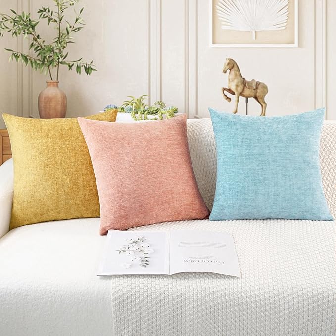 CaliTime Throw Pillow Covers Decorative 12 X 20 Inches Pack of 2 Cozy Chenille Cushion Cases for Couch Sofa Bed Living Room Home Light Blue Grey-Ruum Studio Home