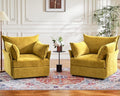 Oversized Accent Chair, Upholstered Modern Sofa Chair with Removable Backrest & Detachable Cover, 24.5" Deep Seat Large Reading Armchair for Living Room Bedroom Office-Chenille Yellow Set of 2-Ruum Studio Home