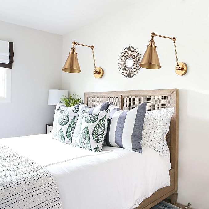 JONATHAN Y JYL7461A-SET2 Rover 7" Farmhouse Industrial Adjustable Arm Metal LED Wall Sconce Rustic Bohemian 2700K 4W Bulb for Entryway Lobby Kitchen Bathroom Bedroom Hallway, Brass Gold (Set of 2)-Ruum Studio Home