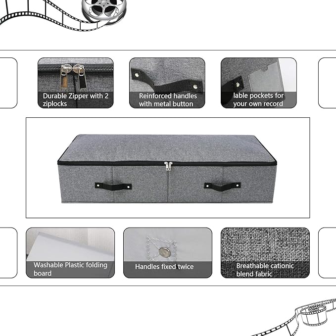 2PCS Foldable Blankets Clothes Comforters Storage Bin Organizer with Plastic Support Liner for Blankets, Towels, Comforter, Sweaters, Linen Sheets, Wrapping Paper, Black Grey-Ruum Studio Home