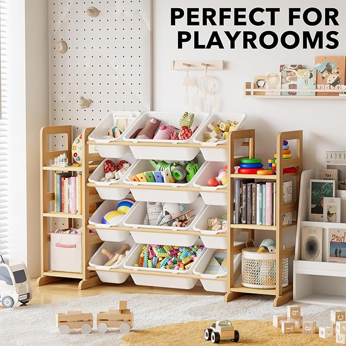 SpaceAid Toy Storage Organizer with 6 Shelves and 12 Bins, Toy Organizers Storage Bookshelf, Kids Bin Shelf Toys Box Bookcase for Bedroom Playroom Organization Room Decor, White-Ruum Studio Home