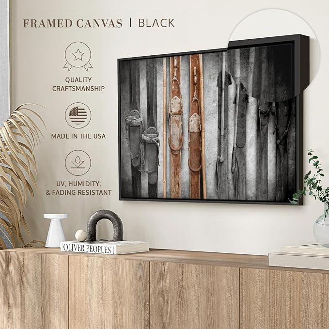 ElephantStock Ski Collection Wall Art - Horizontal Framed Canvas - 1-Piece Bathroom Wall Decor - Photography sports Canvas Print - Brown and Black Decor for Wall - 13" X 9"-Ruum Studio Home