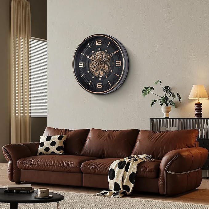 20in Large Real Moving Gears Wall Clock for Living Room, Battery Operated Wall Clocks Decorative Vintage, Home Office Clock, Gift for Family, Friends-Ruum Studio Home