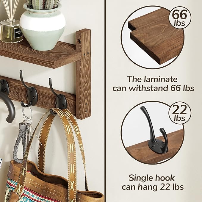AMBIRD 34.2 inch Wooden Extra-Long Wall Hook Rack with Shelf - Versatile and Decorative Wall-Mounted Storage - 10 Hooks for Hanging Coats, Hats, Scarves - Ideal for Entryways, Bedrooms, Closets-Ruum Studio Home