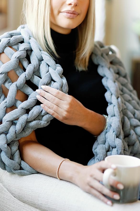 Nuzzie Chunky Knit Weighted Blanket - Breathable, Cooling, Hand Made Knit Throw Blanket for Sleep - Machine Washable, Stylish Decor Design (Misty Grey, Queen | 22lbs | 60"x80")-Ruum Studio Home