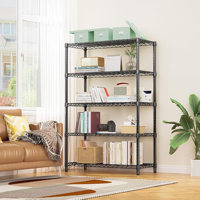 1750 lbs Steel Storage Shelving 5-Tier Utility Shelving Unit Steel Organizer Wire Rack for Home,Kitchen,Office,Garage, 1750 LBS Capacity 17.7" D x 47.2" W x 72.3" H-Ruum Studio Home