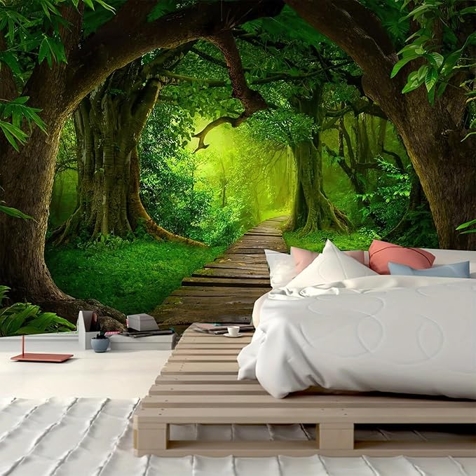 FENDROM Nature Forest Tree Cave Tapestry Wall Hanging Landscape Stream Through Green Rainforest Tapestries Jungle Creek Psychedelic Wall Blanket for Living Room-Ruum Studio Home