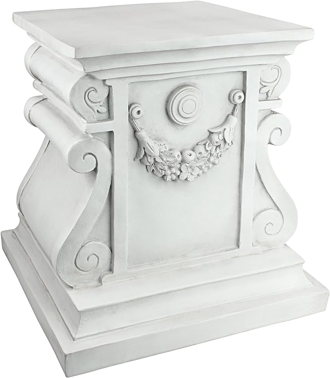 Design Toscano Lion of Florence Sentinel Statue (13 Inches Wide, 21 Inches Deep, 28 Inches High) and Classic Statuary Garden Plinth Base Riser, Large (15 Inches Wide,14 Inches Deep,15 Inches High)-Ruum Studio Home