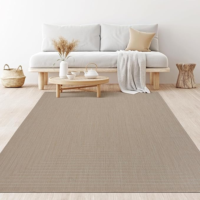 Adiva Rugs Outdoor Indoor Area Rug, Weather Resistant, Easy to Clean, Stain Resistant Floor Mat for Dining Room, Backyard, Deck, Patio (Natural Beige, 2'6" x 7')-Ruum Studio Home