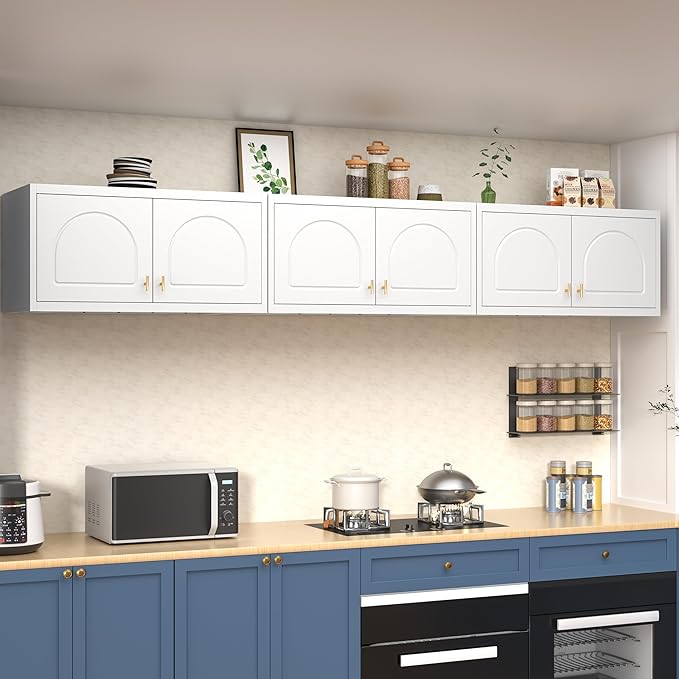 Wall Cabinet with Doors, Small Hanging Cabinet for Kitchen Pantry, Metal Overhead Cabinets for Dining, Living Room, Bathroom, 16" D x 32" W x 15" H, White, Assembly Required-Ruum Studio Home