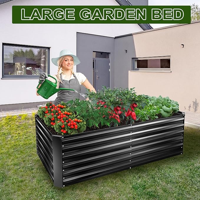 EDOSTORY Metal Raised Bed Garden Bed Kit, 6x3x2ft Tall Galvanized Planter Raised Garden Boxes Outdoor, Large Metal Raised Garden Beds for Flowers, Vegetables, Herbs-Ruum Studio Home