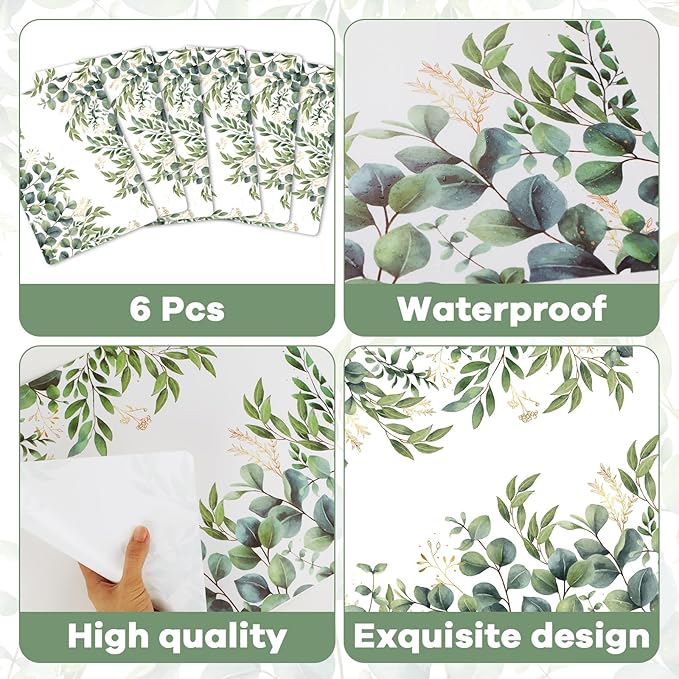 Eucalyptus Leaves Placemat Set of 6 Seasonal Summer Plastic Table Mats Spring Green Leaves Themed Place Mats Rustic Vintage Table Decoration for Indoor Outdoor Party Kitchen Dining-Ruum Studio Home