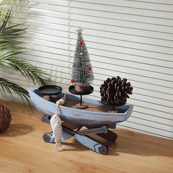 Nautical Votive Candle Holder, Ocean Themed Farmhouse Boat Candle - Marine Beach Style Handmade Decor for Home, Office, Housewarming Gifts-Ruum Studio Home