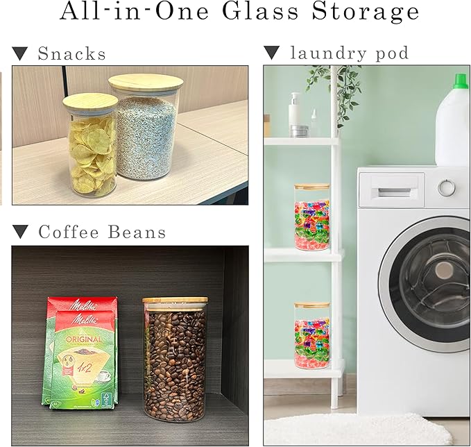 Glass Storage Jars Set Elegant Containers with Airtight Bamboo Lids, Perfect for Kitchen Organization - Flour, Rice, Pasta, Sugar, Coffee Beans (2 packs(37oz) / 2 packs(111oz))-Ruum Studio Home